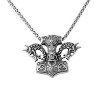 Collar Colgante de Martillo de Thor's de Hombre Vikingo Odin - Amuleto Animal Cabeza Doble Dragón Mjolnir Nórdico Acero Inoxidable - Joyería de Cadena Clavícula Estilo Hip Hop Street Rock