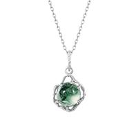 Collar Colgante De Piedra De Musgo Verde Natural Elegante Para Mujeres - Preciosa Configuración De Plata S925 Con Ágata De Hierba De Agua, Joyería De Moda A