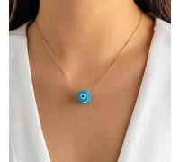 Collar Colgante Minimalista Azul Negro Turco Ojo de la Suerte Cuadrado Cubo Colgante Collar para Mujer joyería Metal Cuello Fino Cadena Fiesta joyería Regalos de cumpleaños para Mujeres Hombres