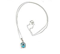 COLLAR COLGANTE OJO TURCO PLATA de LEY Forma herradura de la suerte pequeño, ideal 1,00 cm CADENA 45 cm tambien Plata de Ley y estuche