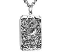 Collar Colgante Personalidad dominante Plata Color Dragón Tótem Cuadrado Colgante Collar Hombre Retro Hip Hop Punk Amuleto Joyería Cumpleaños Regalo Navidad