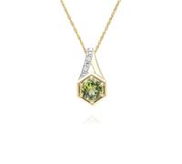 Collar Colgante Redondo De Peridoto Y Diamante En Oro Amarillo De 9ct