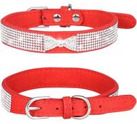 Collar cómodo for Perro, Bonito Adorno con Lazo Brillante, Diamantes de imitación Personalizados, for Cachorros y Gatitos pequeños, medianos y Grandes, 1 Juego(Red,XXS)