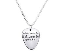 Collar compatible con mujeres, hombres cuando las palabras no funcionan La música habla con púa para guitarra collar con colgante joyas de plata Convenient Design