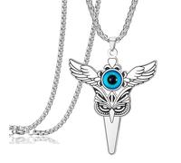Collar con búho y ojo turco Turco azul Tercer ojo Sabiduría Animal inteligente Colgante de pájaro Amuleto de protección alado Tótem de la suerte Joyería Regalo para hombres y mujeres (plata 2)