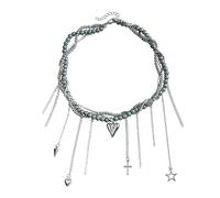 Collar con cadena de aleación de plata y diamantes de imitación y cruces y perlas de estilo moderno, joyería de clavícula, regalo de cruces dulces y vanguardistas, collar ajustable