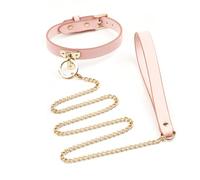 Collar con Cadenas Collares Bdsm Restricciones Juego Sexual Cosplay Collares de Cuero Ajustables Juguetes Sexuales Fetiches Juguetes Sexuales Esclavos para Mujeres Hombres(Rosa)