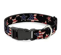 Collar con Clip de plástico con Cierre de Hebilla - Estrellas Americanas y Banderas Negro/Rojo/Blanco/Azul - 2,5 cm de Ancho - se Adapta a cuellos de 15 - 26 Pulgadas - Grande