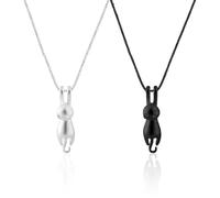 Collar con Cole De Gato De 2 Piezas, Cadena De Clavícula De Animal Ajustable, Regalo para Amantes De Los Gatos, Joyería del Día De La Mujer (Negro, Plateado).
