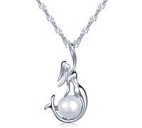 Collar con colgante chapado en plata de ley 925 y rodio, para mujer, diseño de sirena con perla; de Infinite U