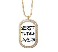 Collar con colgante con cita de Best Student Ever Teacher con diamantes de cristal dorado