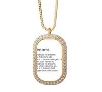 Collar con colgante con cita de poesía Hold Fast To Dreams con diamantes de cristal dorado