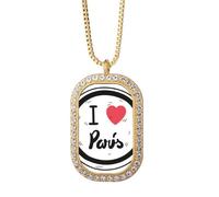 Collar con colgante con diseño de palabras "I Love Paris" y cristal dorado