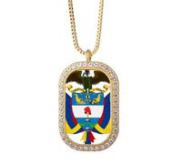 Collar con colgante con emblema nacional de Colombia y diamantes de cristal dorado