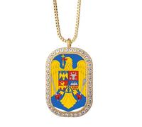 Collar con colgante con emblema nacional de Rumania y diamantes de cristal dorado