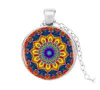 Collar con colgante con logotipo de Kaleidoscop hecho a mano, collar con mandala budismo, azul neón, amarillo bohemio, estilo vintage, nan