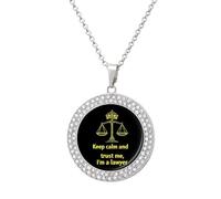 Collar con colgante con texto en inglés «Keep Calm Trust Me I Am A Lawyer», joyería de diamantes de moda para mujeres y hombres, plata y oro, talla única, Metal, No es una piedra preciosa