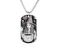 Collar con colgante conmemorativo de bruja mágica de brujería bohemia con dibujo fotográfico de 23.6 pulgadas, cadena de caja ligera militar para hombres y mujeres, joyería minimalista para parejas