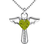 Collar con colgante cruz alas de ángel para mujer Plata de ley 925 con corazón Piedra de nacimiento Circonita Guardianes Ángeles Piedra preciosa Cadena clavícula Joyas para mujer Regalo para niñas Pr