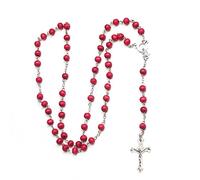 Collar con colgante cruzado de cuentas de madera natural para hombres y mujeres, rosario rojo religioso, accesorios de oración hechos a mano, collar con colgante cruzado para mujeres y hombres