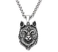 Collar con Colgante de Acero Inoxidable con Cabeza de Lobo Vikingo Fenrir para Hombres, Amuleto de Animal Pagano Nórdico, Joyería de Encanto Escandinavo
