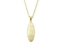 Collar con colgante de ágata de encaje amarillo natural, forma marquesa, color blanco roto, corte liso, 37x14 mm, con cadena de cable de 45 cm (18"), joyería curativa hecha a mano, |L_GMYP_0425