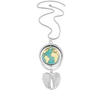 Collar con colgante de alas de ángel con diseño de mundo azul tierra y océano amarillo