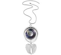Collar con colgante de alas de ángel con diseño de planeta blanco y azul tierra blanca