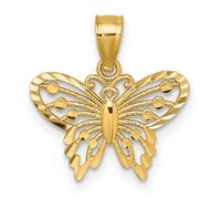 Collar con colgante de alas de ángel de mariposa de oro amarillo macizo de 14 quilates pulido y brillante de 16,2 mm, regalo de joyería para mamá, talla única, Metal, No es una piedra preciosa