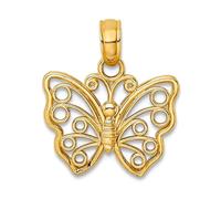 Collar con colgante de alas de ángel de mariposa pequeña de oro amarillo macizo de 10 quilates de 14 mm para mujer