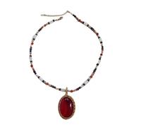 Collar con colgante de aleación y resina Etoile, con cuentas de piedra y resina roja para mujer y hombre, ideal para fiestas y festividades - Colección Chic Daily nuevo