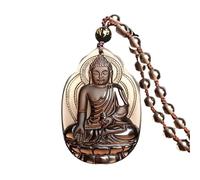 Collar con colgante de amuleto de Buda herbolario sakyamuni de obsidiana negra natural con cadena ajustable para mujeres u hombres, lac bambú Piedra preciosa de bambú lac, Obsidiana