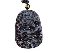 Collar con colgante de amuleto de la suerte de dragón tallado de obsidiana negra para mujeres y hombres, joyería de moda