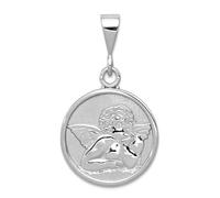 Collar con colgante de ángel de la guarda religioso de oro blanco de 10 quilates pulido y satinado de 16 mm para mujer