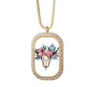 Collar con colgante de animal con ilustración de ovejas b rosas, joyería dorada con diamantes