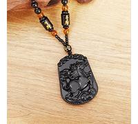 Collar Con Colgante De Animal Del Zodiaco Bellamente Grabado De Obsidiana Negra, Amuleto Clásico Para Hombre, Joyería,AL2321-Caballo