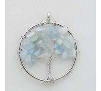 Collar con colgante de árbol de la vida, color plateado, gema natural, cuentas de cristal de obsidiana, cuentas de 7 chakras envueltas en alambre, joyería para mujer, aguamarina