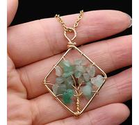 Collar con colgante de árbol de la vida de piedra natural, cadena de acero inoxidable con ojo de tigre y amatista,30x45mm,40cm