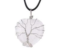 Collar Con Colgante De Árbol De La Vida Envuelto En Alambre, Colgante De Corazón De Reiki, Collar De Cristal Energético, Piedra Preciosa Natural Hecha A Mano Para Mujeres Y Hombres, Joyería De E