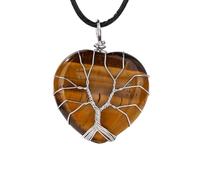 Collar Con Colgante De Árbol De La Vida Envuelto En Alambre, Colgante De Corazón Reiki, Collar De Cristal Energético, Piedra Preciosa Natural Hecha A Mano Para Mujeres Y Hombres, Joyería Bohemia