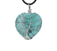 Collar Con Colgante De Árbol De La Vida Envuelto En Alambre, Colgante De Corazón Reiki, Collar De Cristal Energético, Piedra Preciosa Natural Hecha A Mano Para Mujeres Y Hombres, Joyería Bohemia