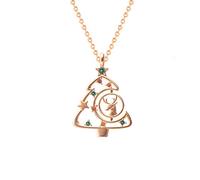 Collar con colgante de árbol de Navidad chapado en oro rosa con circonita cúbica de plata de ley S925, collar de reno, joyería de Navidad, regalos para mujer, LSN289, plata de ley, circonita cúbica