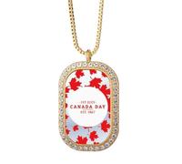 Collar con colgante de arce con diamantes y cristales dorados del Día de Canadá del 4 de julio EST 1867