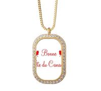 Collar con colgante de arce Happy Canada Day 4 de julio con diamantes de cristal dorado