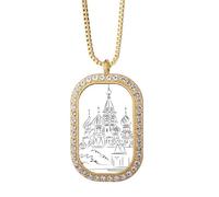 Collar con colgante de arco de la catedral de Rusia, diseño de línea negra, joyería dorada de diamantes