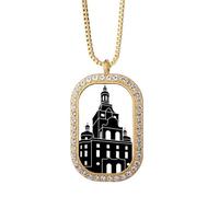 Collar con colgante de arquitectura de edificio famoso de Alemania, joyería dorada de cristal de diamantes