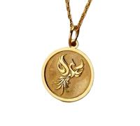 Collar con colgante de ave fénix de plata de ley 925 y oro |LK_NLC_00994 | plated 28mm round bird medallion nature inspired pendant with 18 inch cable chain symbol of beauty grace
