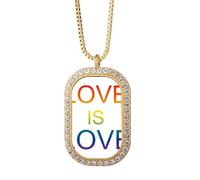 Collar con colgante de bandera de arco iris LGBT Love Is Love con diamantes de cristal dorado