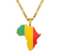 Collar Con Colgante De Bandera De Malí Con Mapa De África - Collar Con Colgante De Bandera De Malí Cadena De Clavícula Con Dije De Malí Colgante Con Mapa De África Collar De 3,8 Cm Joyas De Hip