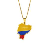 Collar con Colgante De Bandera De Mapa, Mapa De Ecuador con Collares con Colgante De Bandera, Joyería Ecuatoriana, Collar De Amistad para Mujeres, Hombres, Joyería, Regalo De Fiesta, Amarillo, 60 C